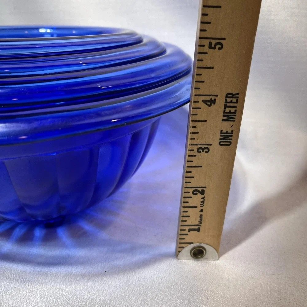 VTG Nest Of 4 Hazel Atlas PILLAR OPTIC Cobalt Blue Mixing Bowl Set